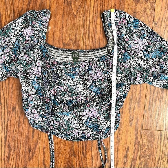 Wild Fable Square Neck Cottagecore Ditsy Blue Purple Drawstring Cropped Blouse - Picture 12 of 15